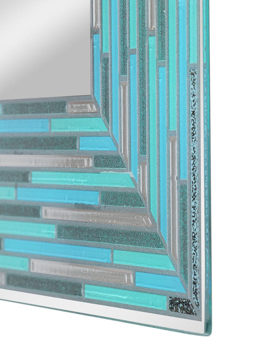 Espejo decorativo impreso con azulejos de vidrio marino azul de caña sin marco