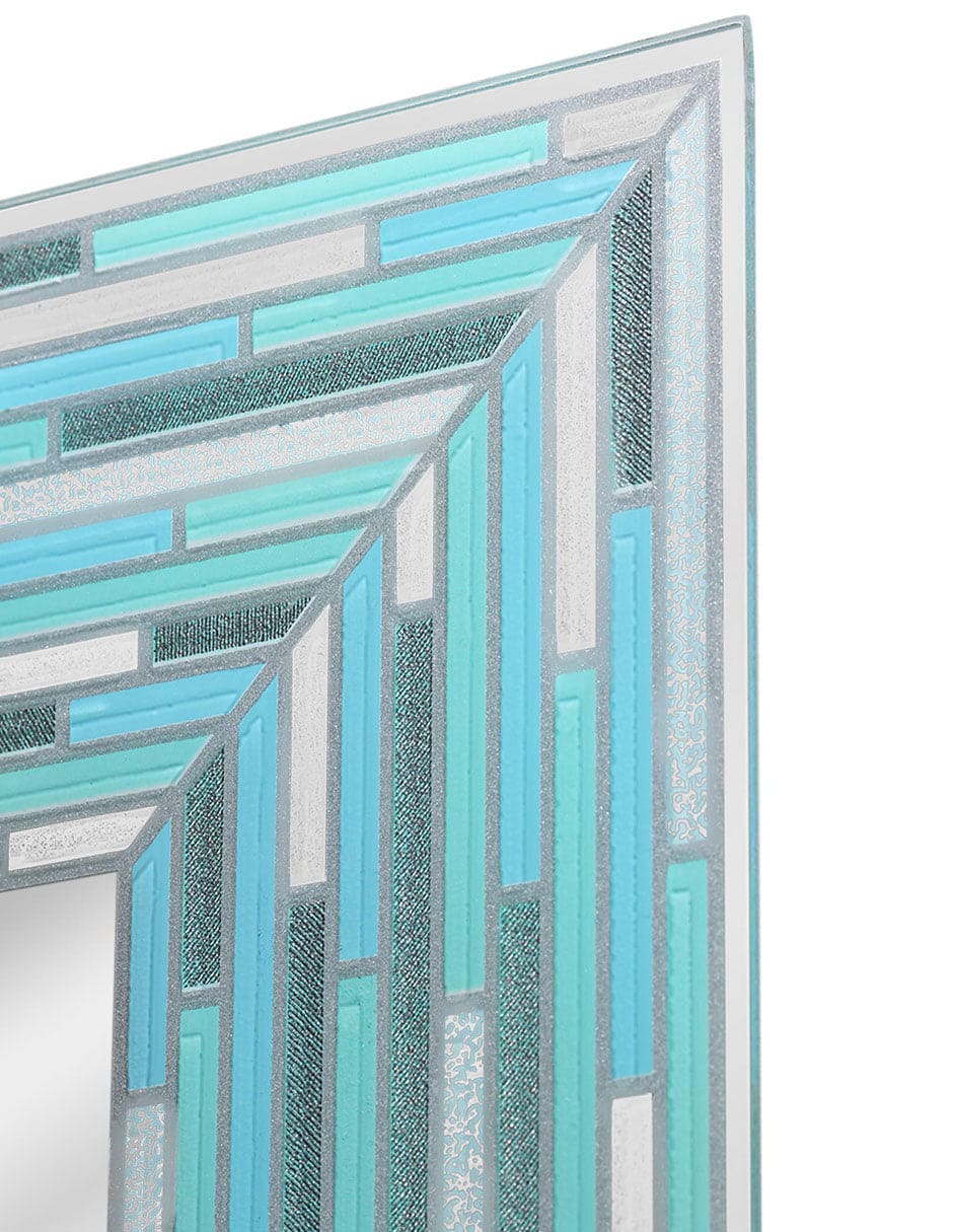 Espejo decorativo impreso con azulejos de vidrio marino azul de caña sin marco
