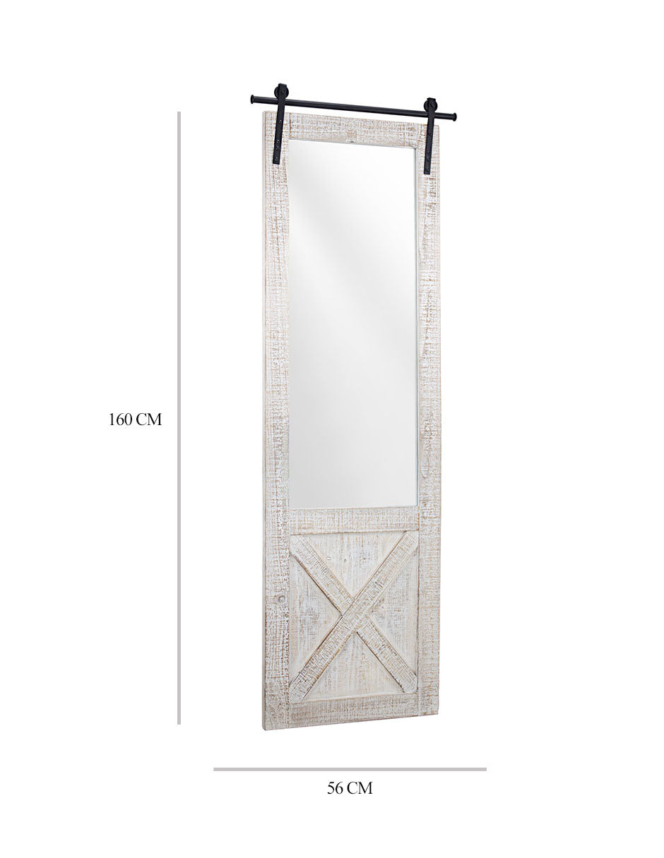 Espejo decorativo de pared con puerta de granero de granja encalada