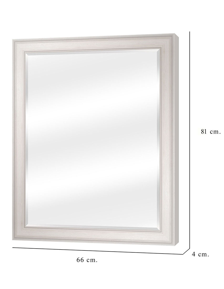Espejo Biselado de Pared Enmarcado en color Blanco con textura de madera