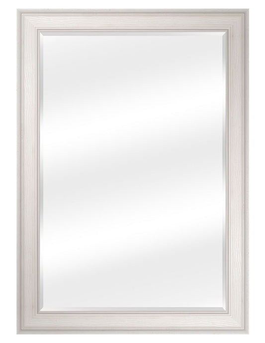 Espejo Biselado de Pared Enmarcado en color Blanco con textura de madera