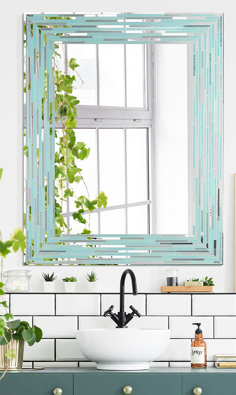 Espejo decorativo impreso con azulejos de vidrio marino azul de caña sin marco
