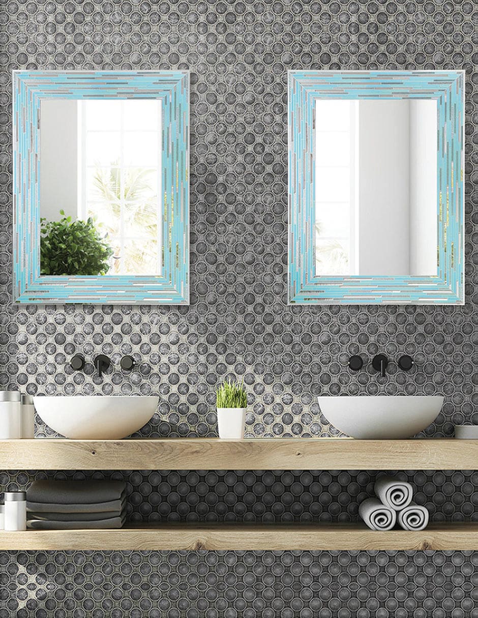 Espejo decorativo impreso con azulejos de vidrio marino azul de caña sin marco
