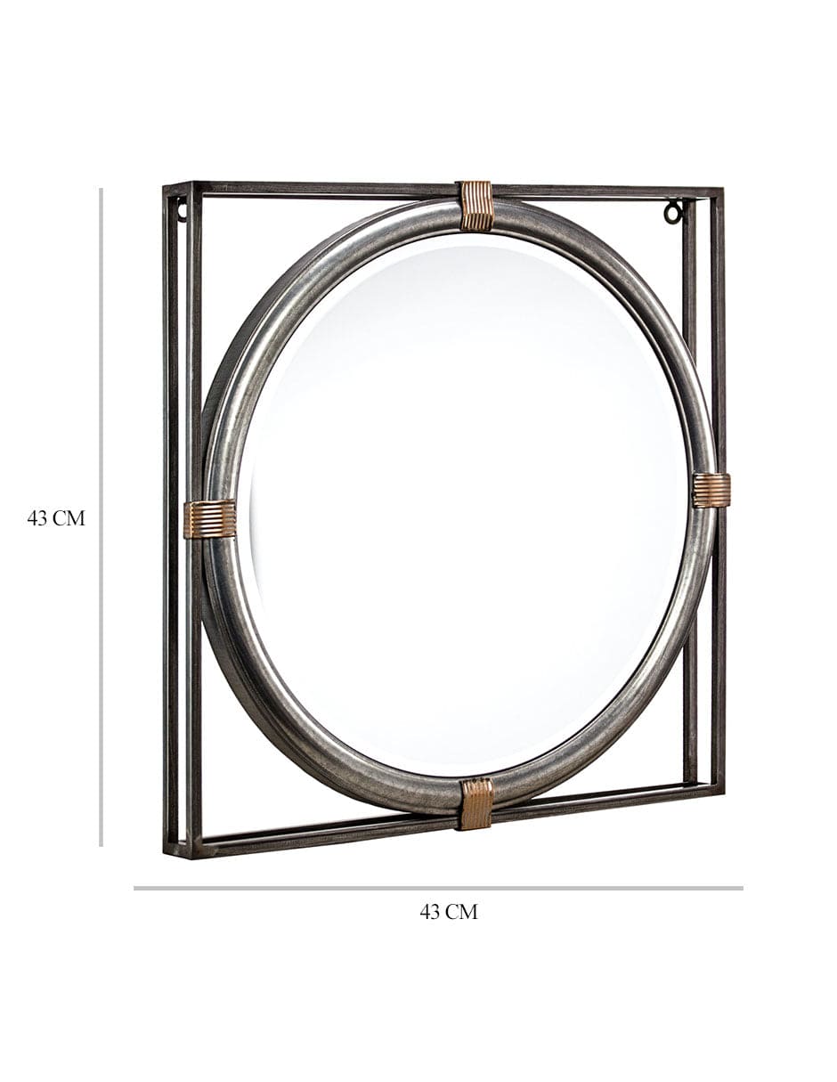Espejo decorativo de pared redondo con doble marco de metal cuadrado envejecido