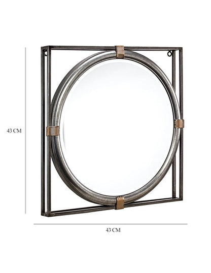Espejo decorativo de pared redondo con doble marco de metal cuadrado envejecido