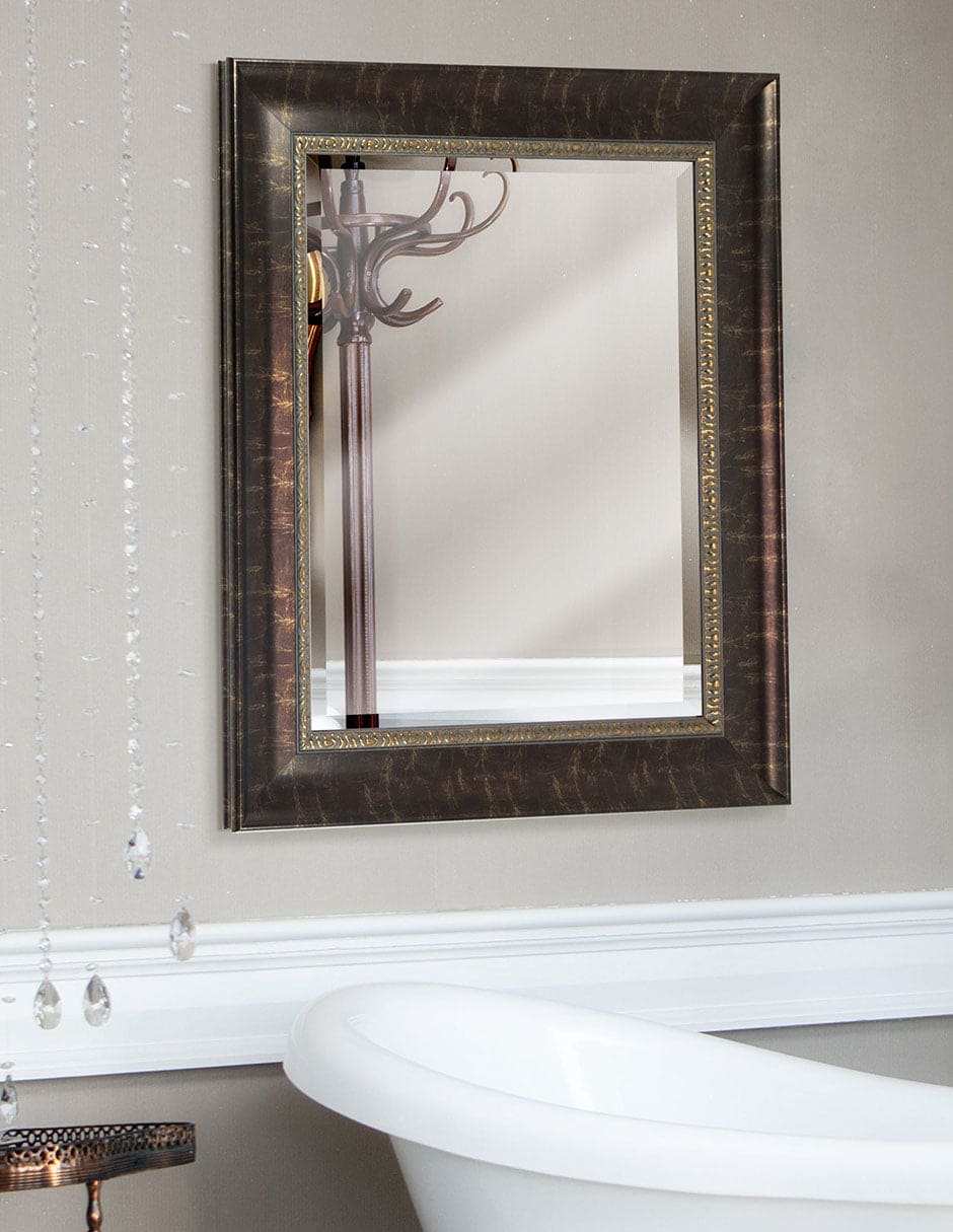 Espejo decorativo de pared con marco de bronce en relieve envejecido