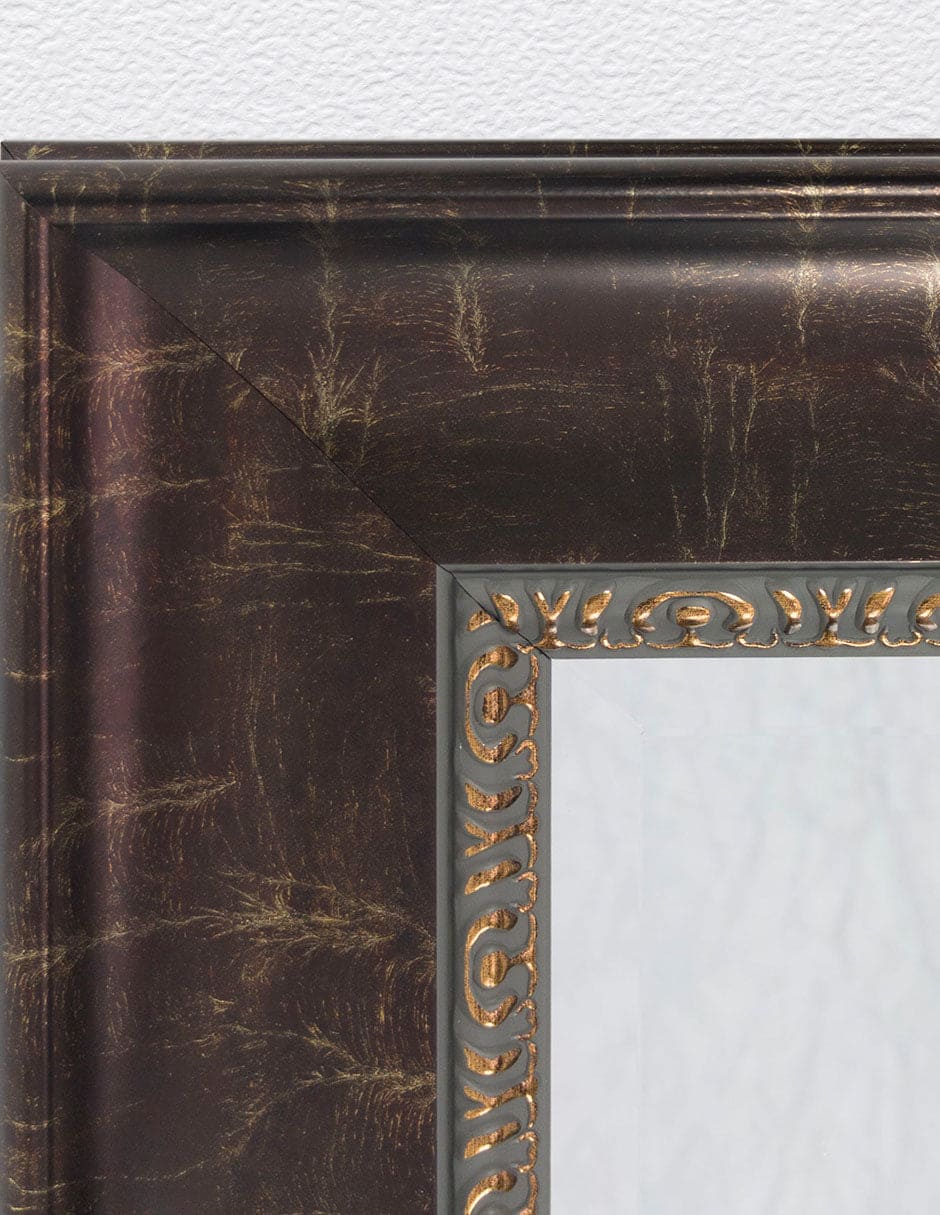 Espejo decorativo de pared con marco de bronce en relieve envejecido