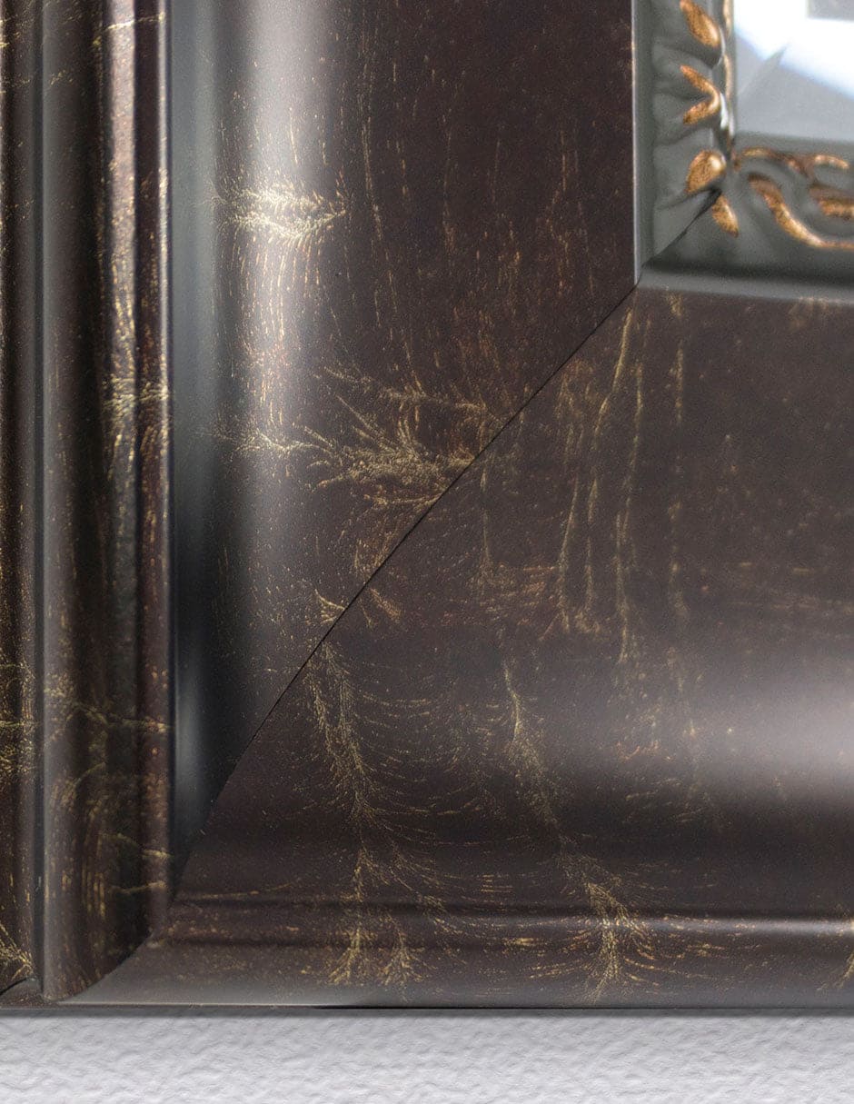 Espejo decorativo de pared con marco de bronce en relieve envejecido