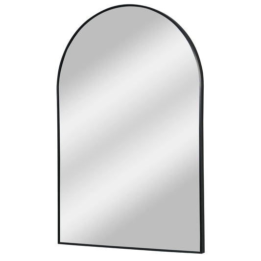 Espejo de vanidad de pared moderno con marco de metal delgado en forma de arco