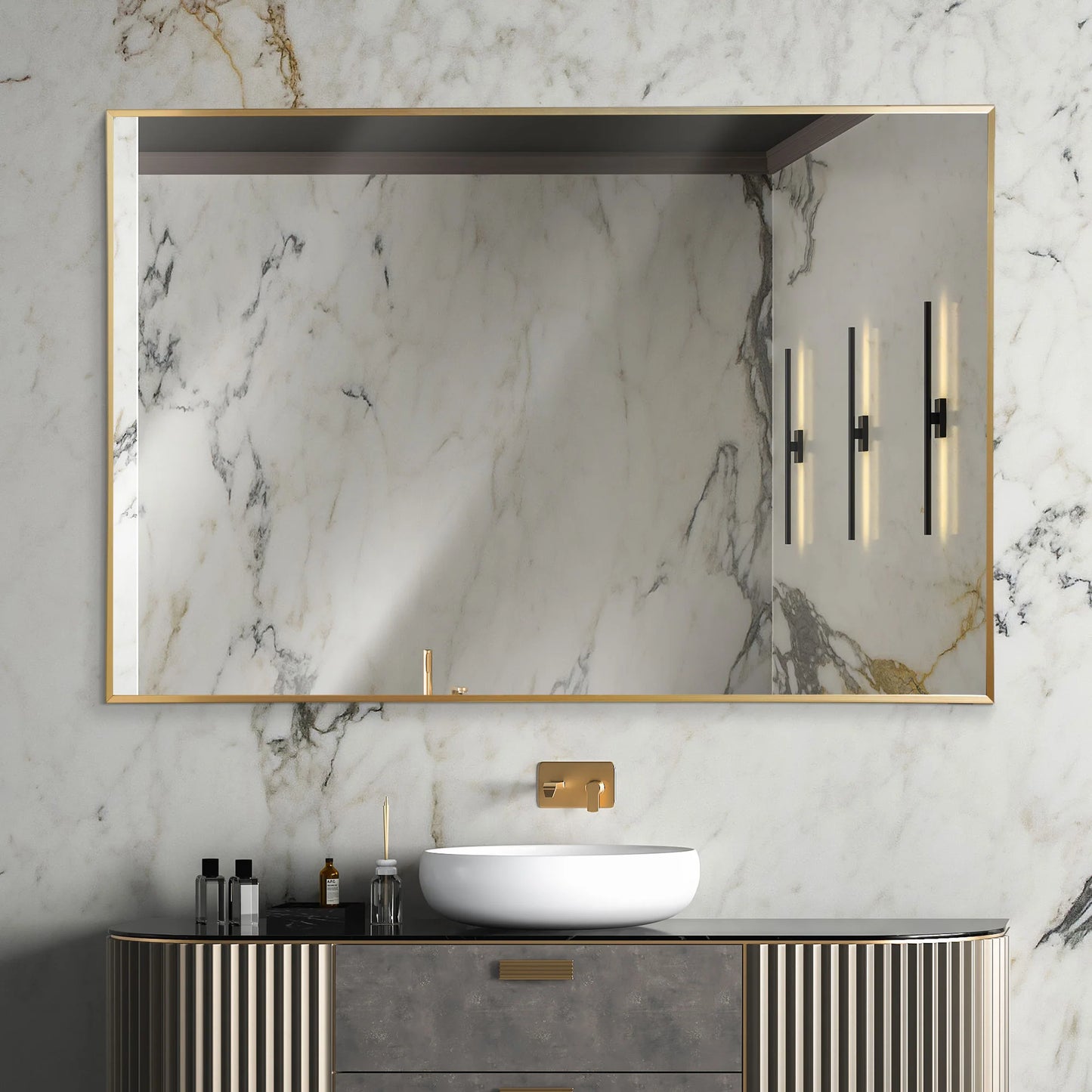 Espejo de pared moderno rectangular con marco de metal delgado