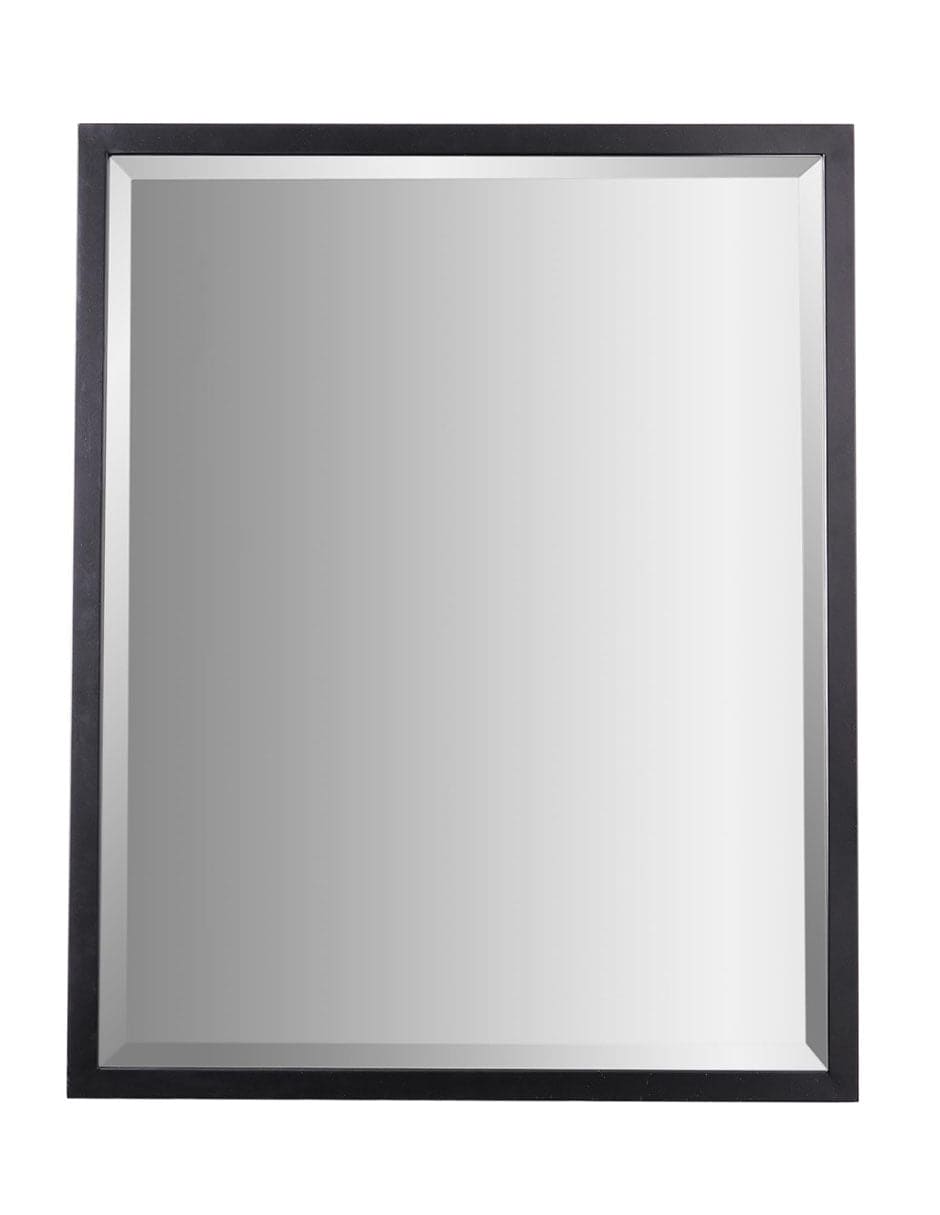 Espejo decorativo rectangular con borde biselado y marco de metal negro