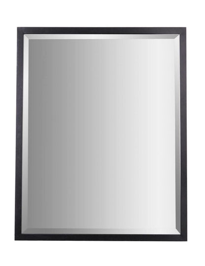 Espejo decorativo rectangular con borde biselado y marco de metal negro