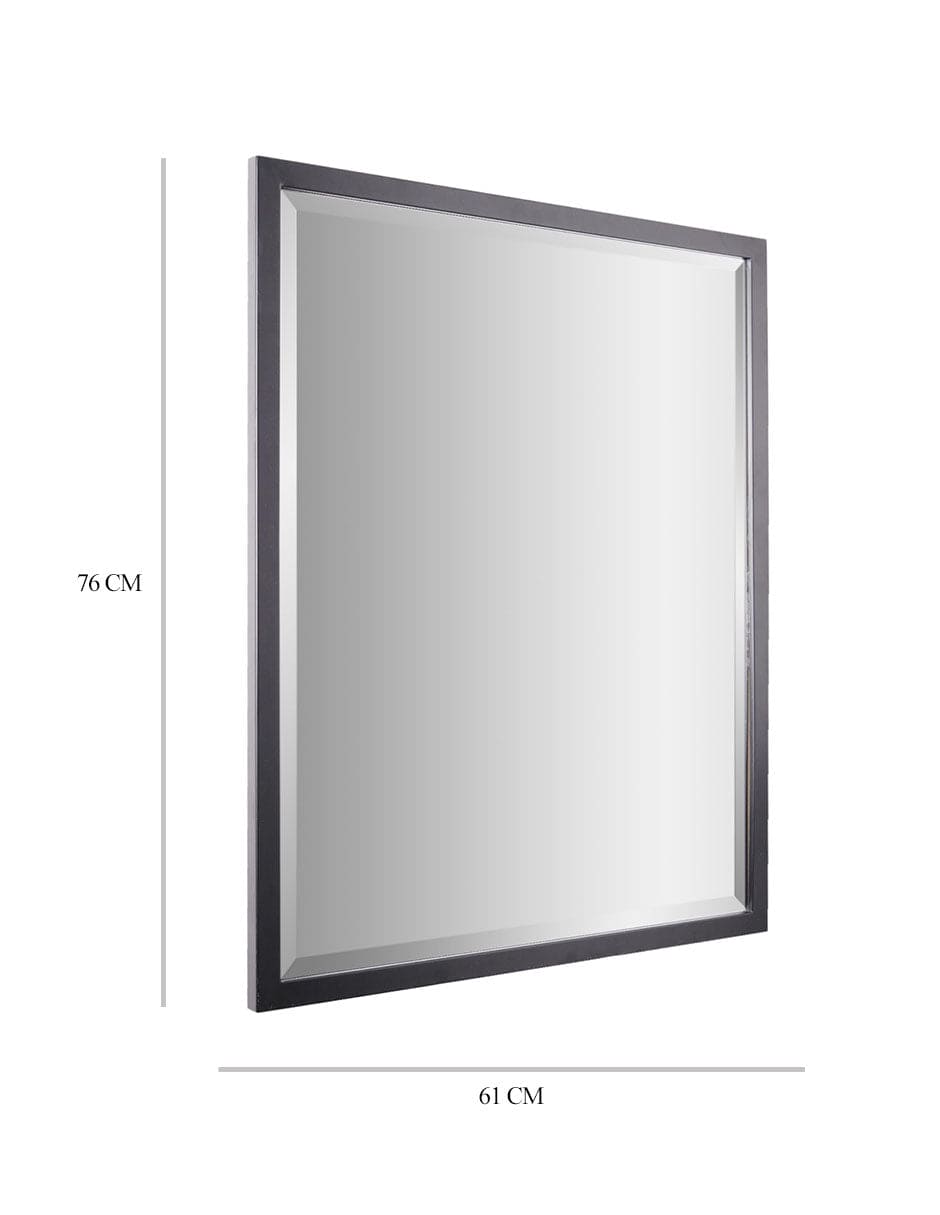 Espejo decorativo rectangular con borde biselado y marco de metal negro