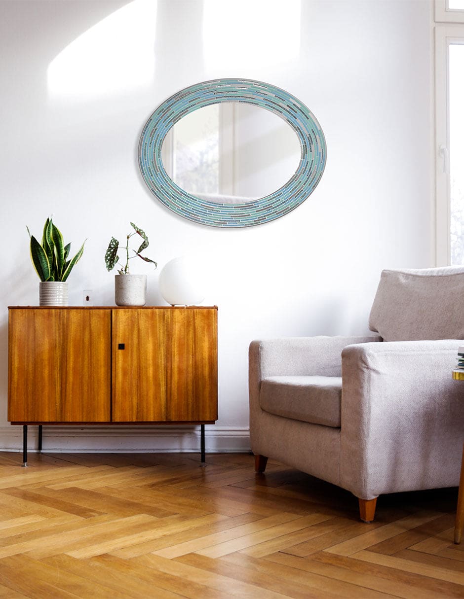 Espejo decorativo de pared ovalado con marco de azulejos