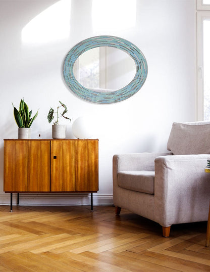 Espejo decorativo de pared ovalado con marco de azulejos