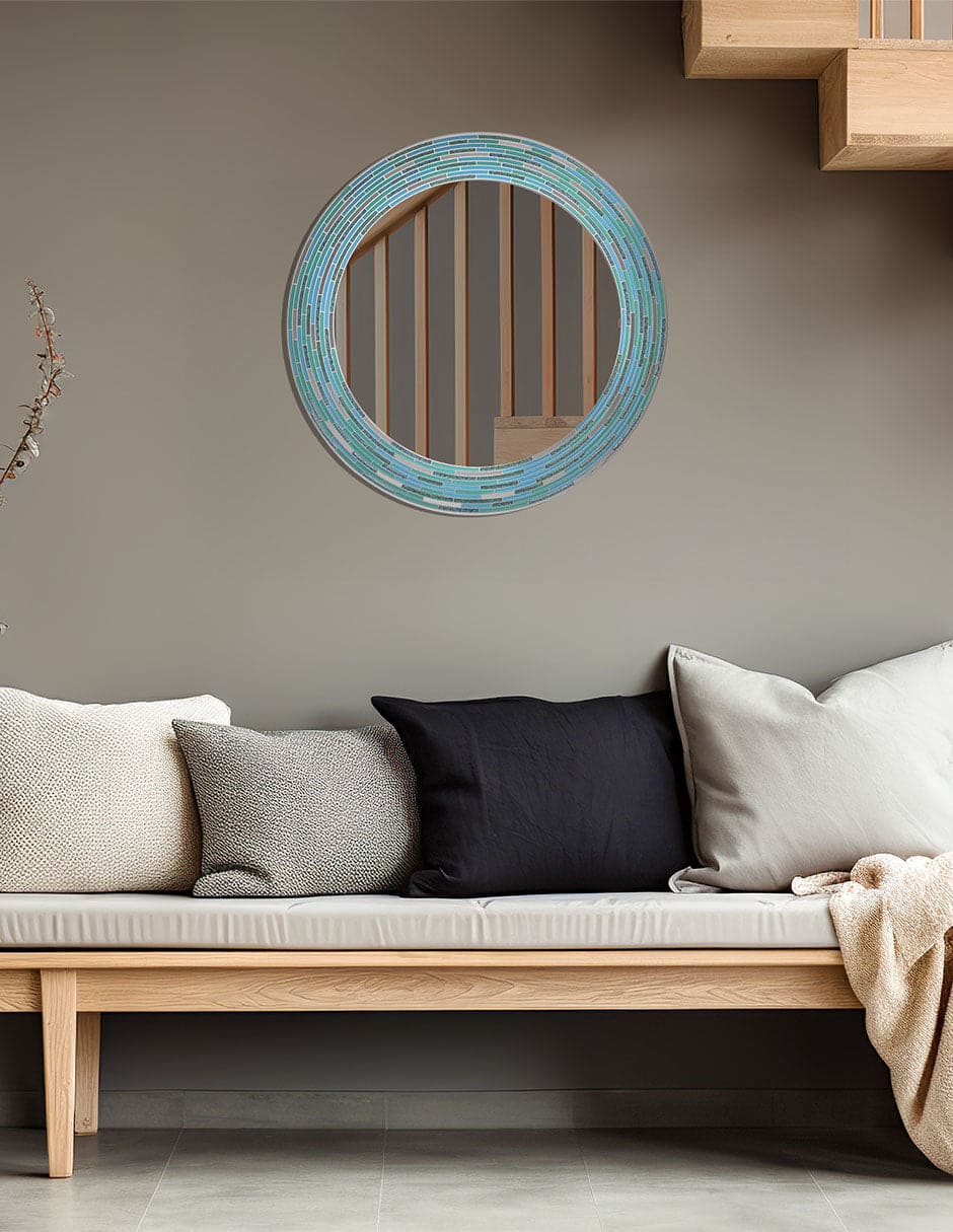 Espejo decorativo de pared ovalado con marco de azulejos
