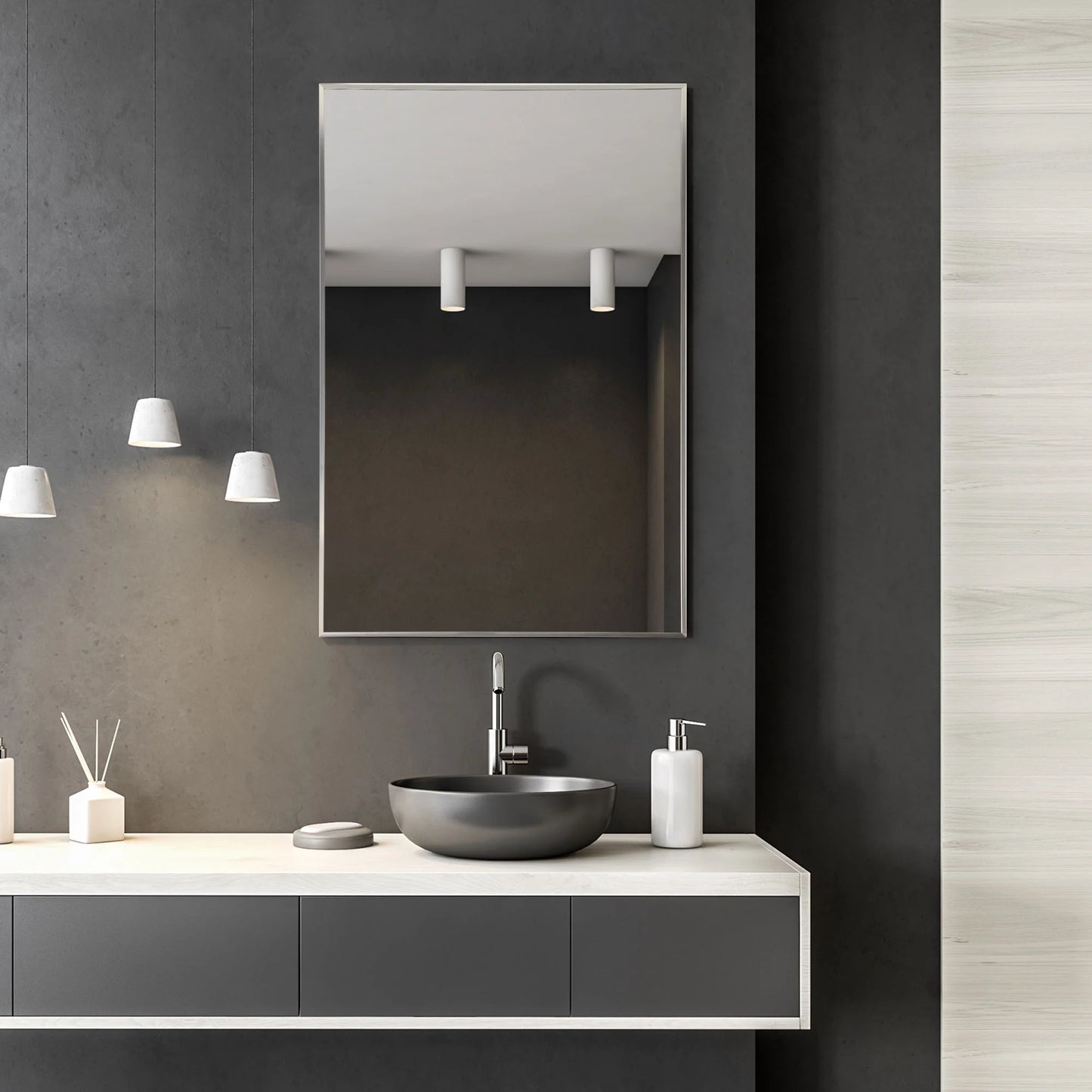 Espejo de pared moderno rectangular con marco de metal delgado