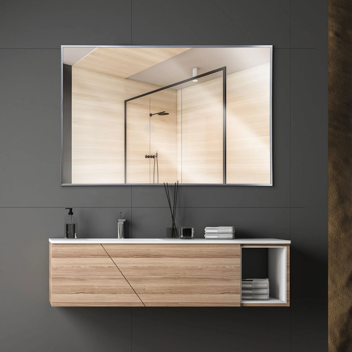 Espejo de pared moderno rectangular con marco de metal delgado