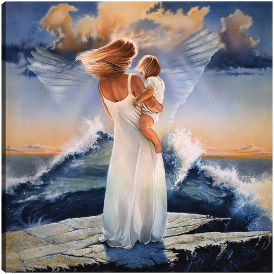 Mujer en roca y alas - John Rowe