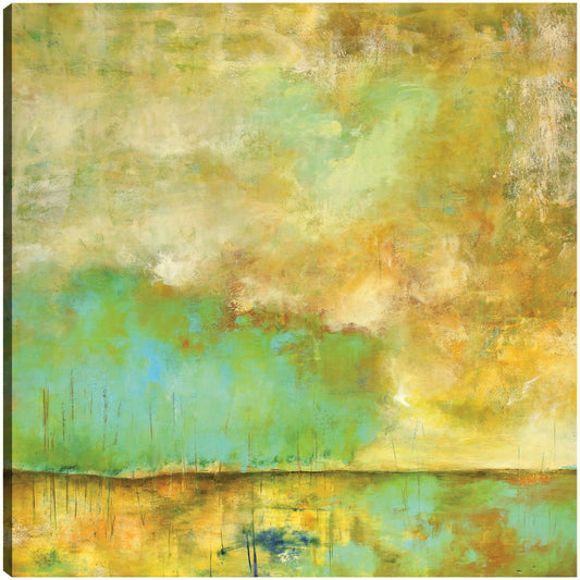 Respiración profunda, árboles verde azulado, quietud - Lisa Mann Fine Art