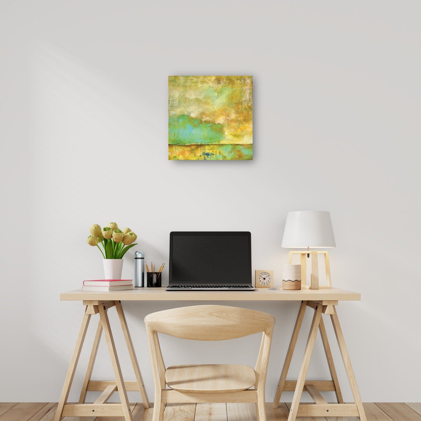 Respiración profunda, árboles verde azulado, quietud - Lisa Mann Fine Art