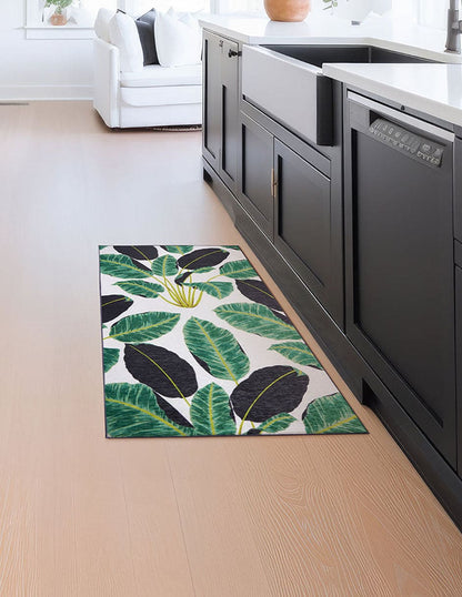 Tapete Decorativo Lavable Hojas de Selva Tropical Esmeralda