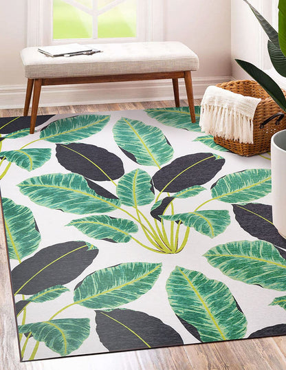Tapete Decorativo Lavable Hojas de Selva Tropical Esmeralda