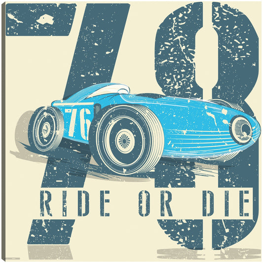 Póster de coche de carreras azul vintage - DP Gallery