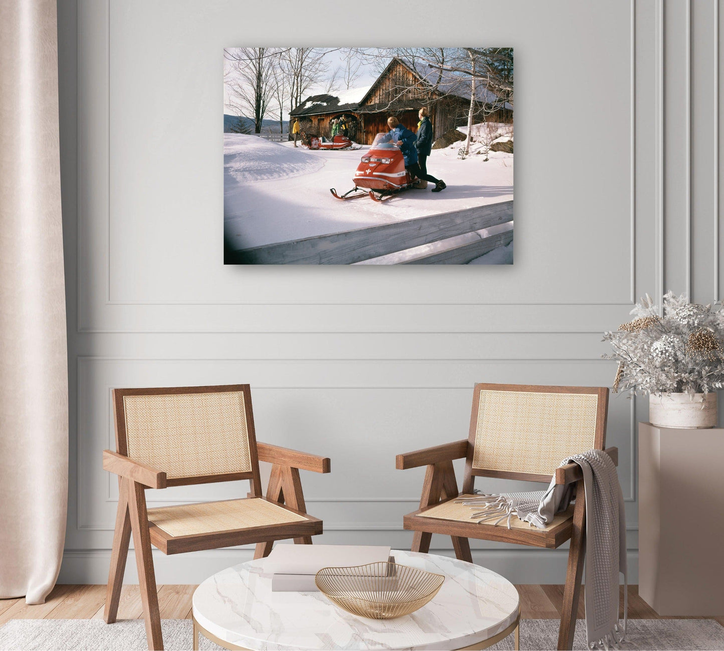 Moto de nieve y Lodge - Vintage Images