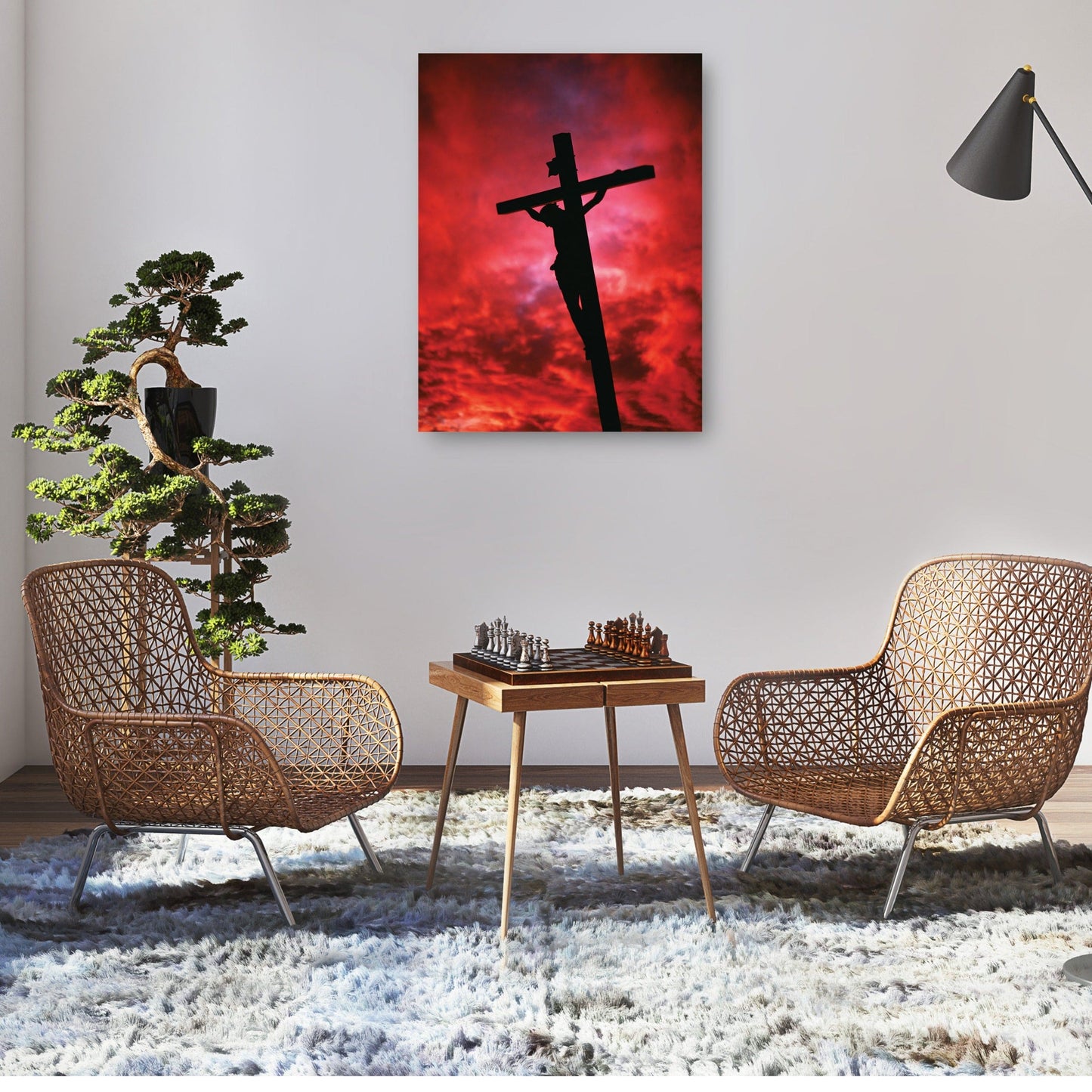 Cruz de Jesús del cielo rojo - Vintage Images