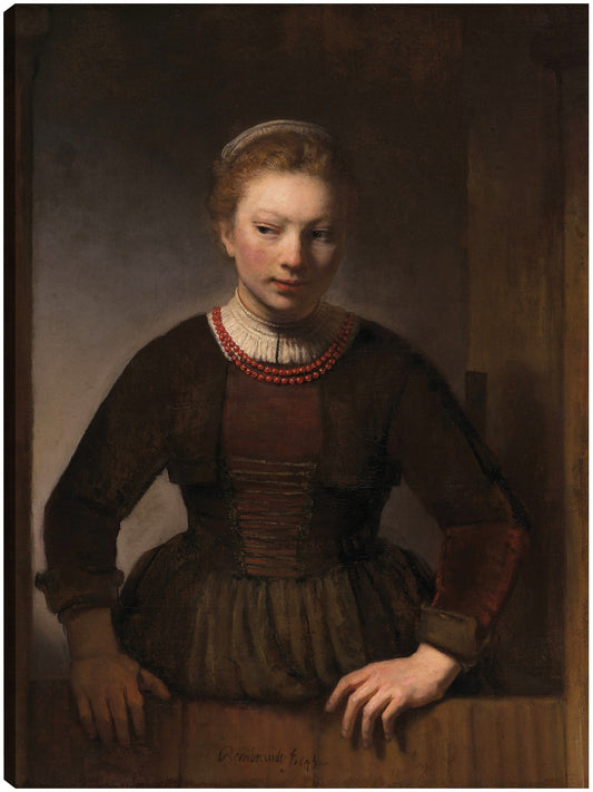 Mujer joven en una media puerta abierta (1645) - Rembrandt Van Rijn
