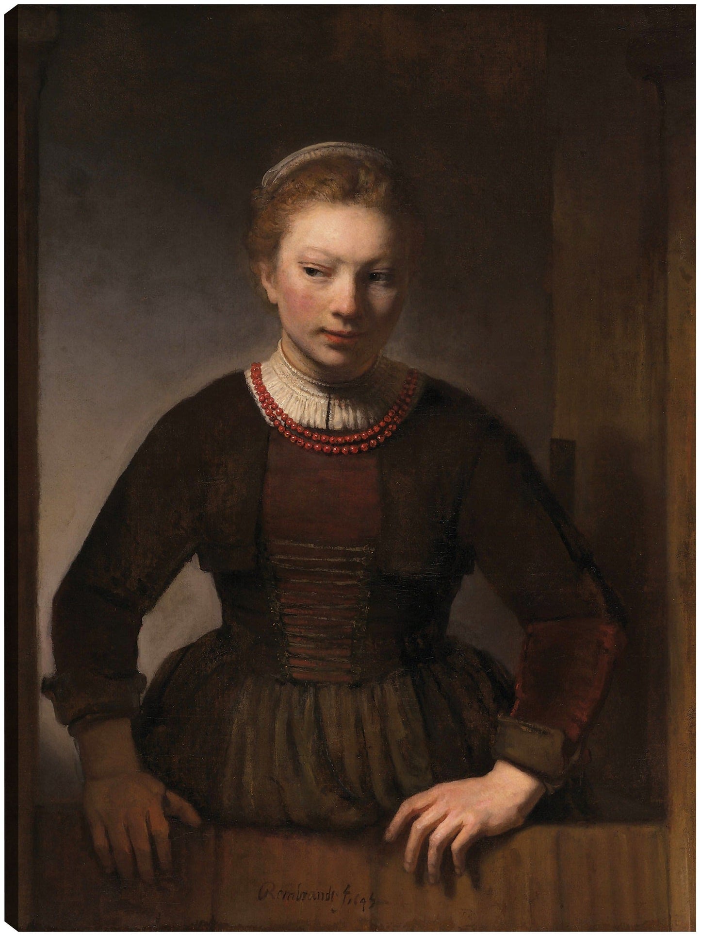 Mujer joven en una media puerta abierta (1645) - Rembrandt Van Rijn