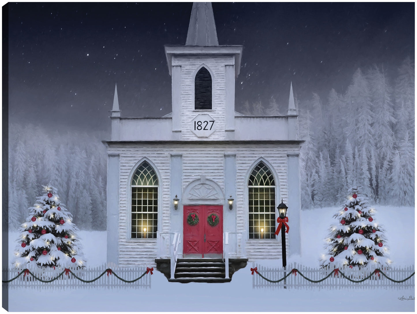 Iglesia de Navidad en la noche - Lori Deiter