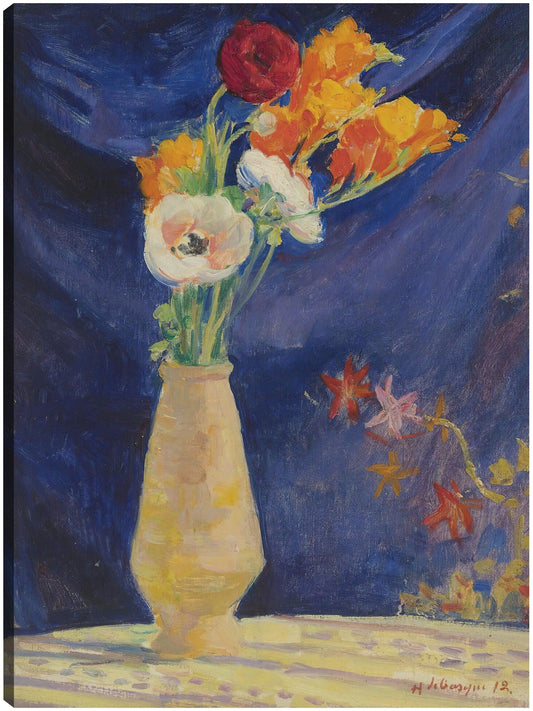 Jarrón de anémonas sobre fondo azul (1912) - Henri Lebasque