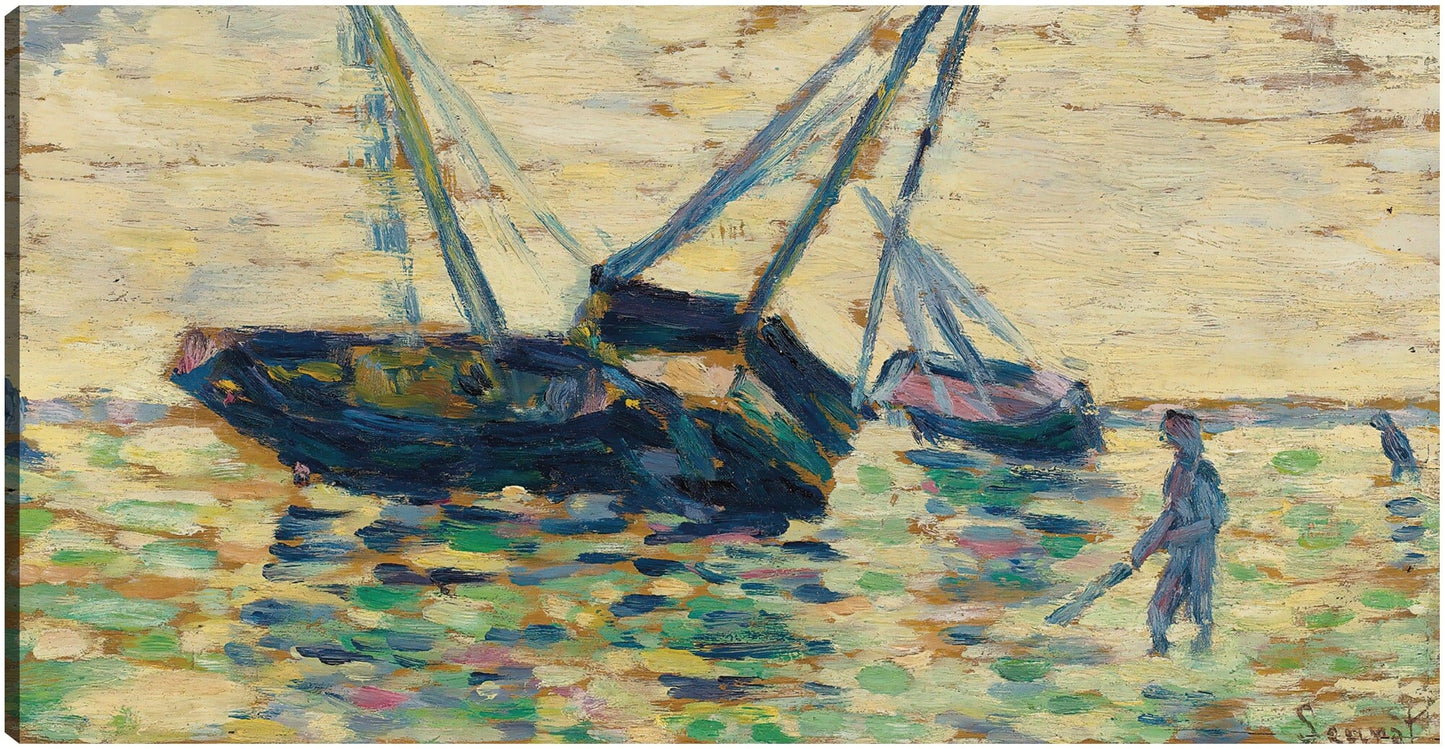 Tres barcos y un marinero (Estudio para el varamiento en Grandcamp) (1885) - Georges Seurat