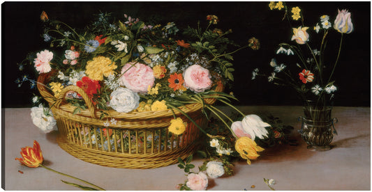 Flores en una cesta y un jarrón, 1615 - Jan Brueghel the Elder