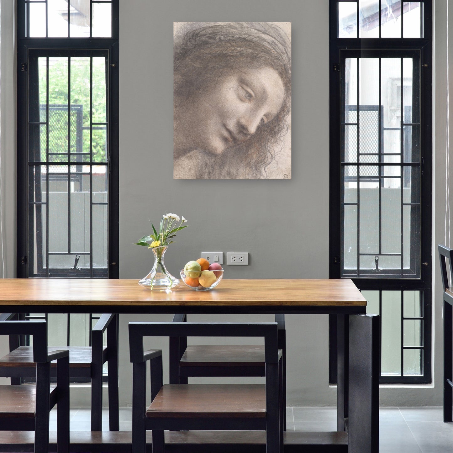 La cabeza de la Virgen en vista de tres cuartos hacia la derecha (1510-13) - Leonardo da Vinci