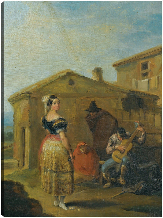 Una mujer de pie ante un grupo musical. - Leonardo Alenza y Nieto