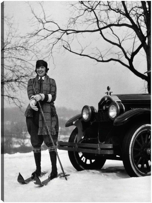 Vintage Car Ski Girl - Vintage Images