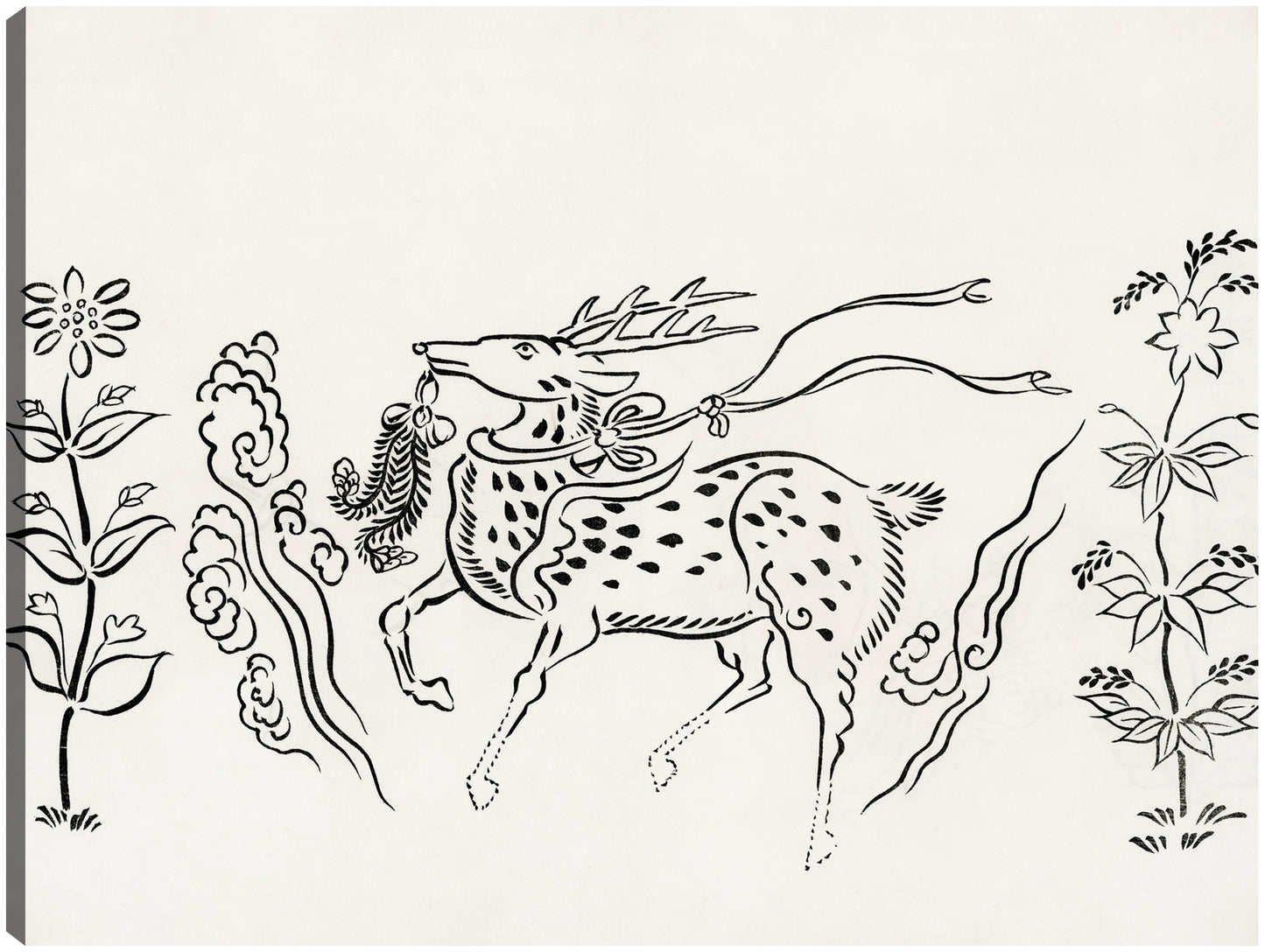 Grabado en madera original vintage japonés -ciervo (1860-1869) - Taguchi Tomoki