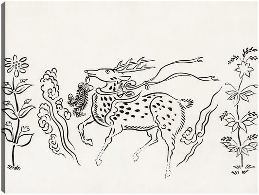 Grabado en madera original vintage japonés -ciervo (1860-1869) - Taguchi Tomoki