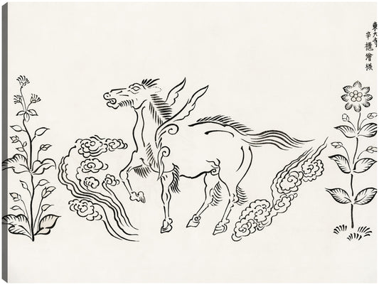 Grabado en madera original vintage japonés -unicornio - Taguchi Tomoki