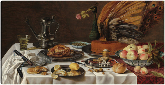 Naturaleza muerta con pastel de pavo real - Pieter Claesz
