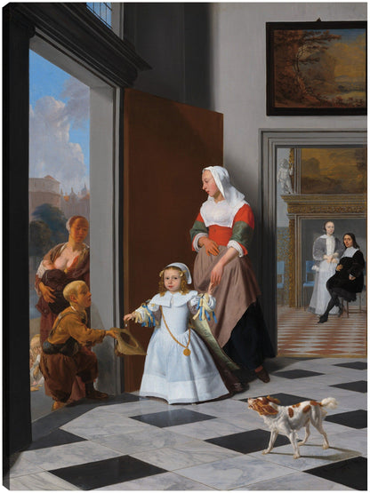 Una enfermera y un niño en un vestíbulo elegante - Jacob Ochtervelt