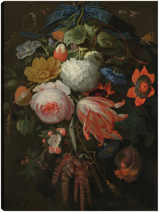 Un ramo de flores colgante - Abraham Mignon