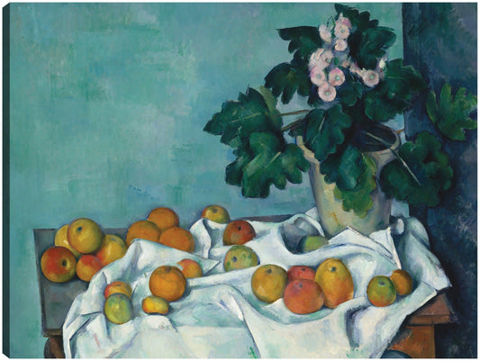 Naturaleza muerta con manzanas y una maceta de prímulas (ca. 1890) - Paul Cézanne