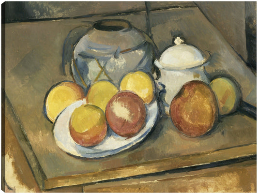Jarrón con adornos de paja, azucarero y manzanas (1890 - 1893) - Paul Cézanne