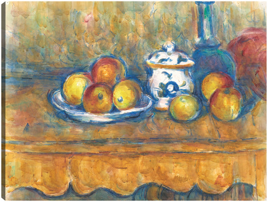 Stillleben mit blauer Flasche, Zuckerdose und Äpfeln (1900-1902) - Paul Cézanne