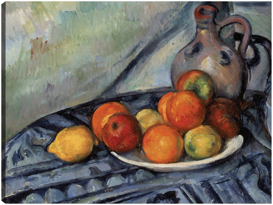 Fruta y una jarra sobre una mesa (hacia 1890) - Paul Cézanne