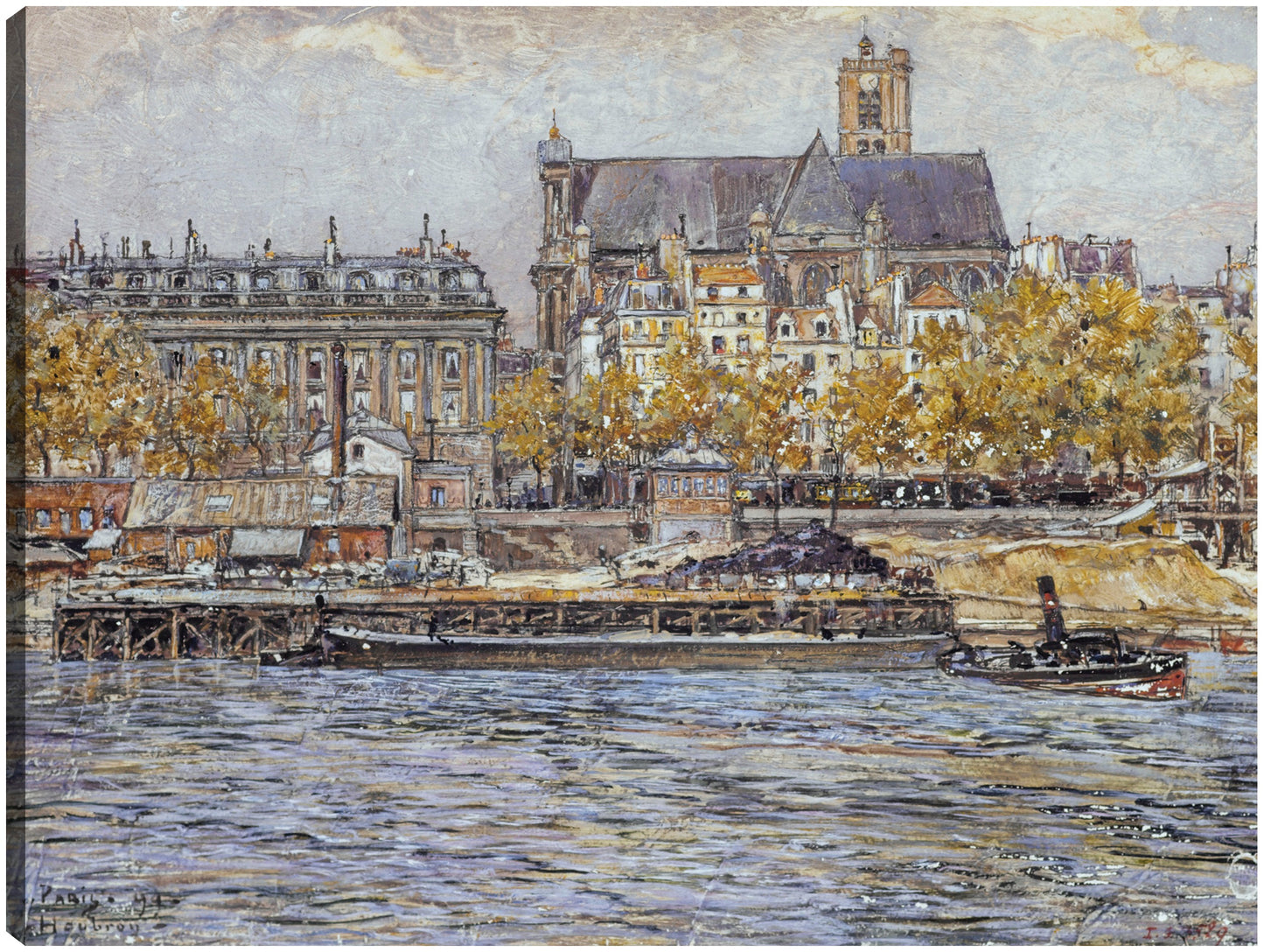 El muelle del Hôtel-de-Ville y la iglesia de Saint-Gervais-Saint-Protais (1899) - Frédéric Houbron